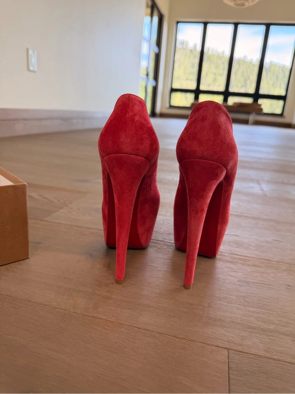 Christian Louboutin Red Suede Platform Pumps with High Stiletto Heel